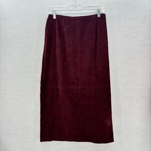 NORTON MCNAUGHTON PETITE Burgundy Suede Straight Midi Skirt Size 10P Indie Retro